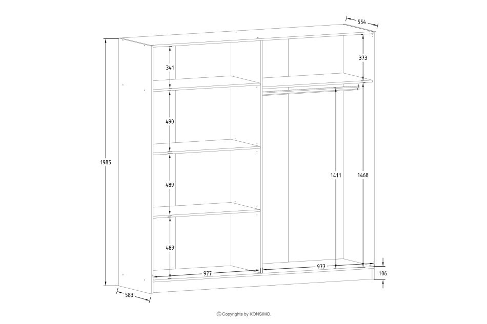 CASTARI Schwebetürenschrank mit Spiegel und Lamellen schwarz/Eiche-Artisan Schwarz/Eiche-Artisan - Foto 3