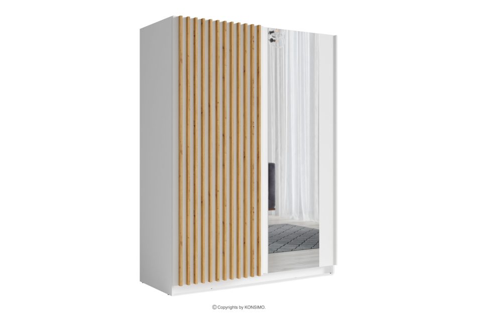 CASTARI Großer Schiebetürenschrank mit Lamellen und Spiegel weiß/Eiche-Artisan weiß/Eiche-Artisan - Foto 2