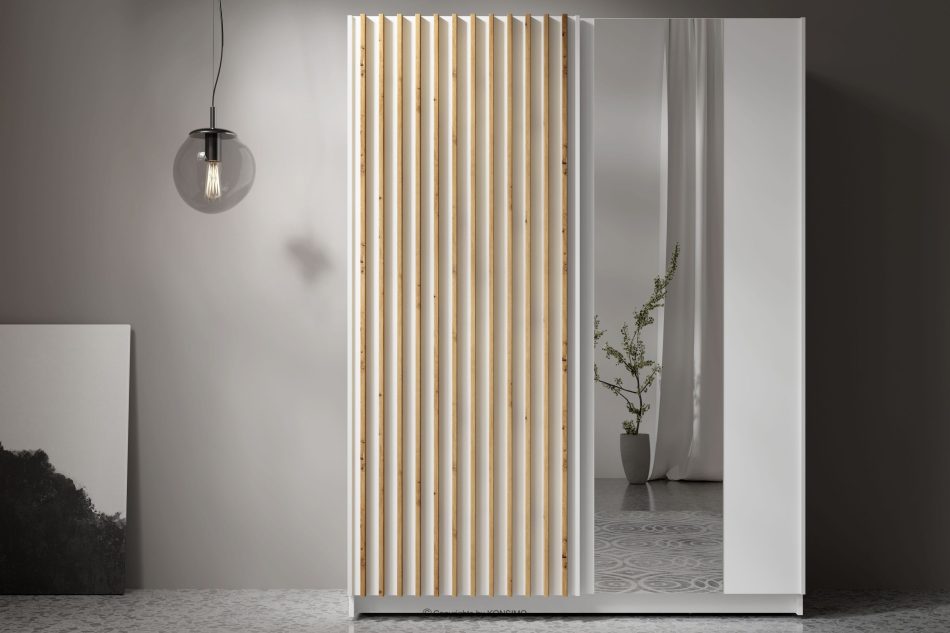 CASTARI Großer Schiebetürenschrank mit Lamellen und Spiegel weiß/Eiche-Artisan weiß/Eiche-Artisan - Foto 1
