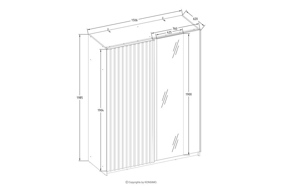 CASTARI Großer Schiebetürenschrank mit Lamellen und Spiegel weiß/Eiche-Artisan weiß/Eiche-Artisan - Foto 6