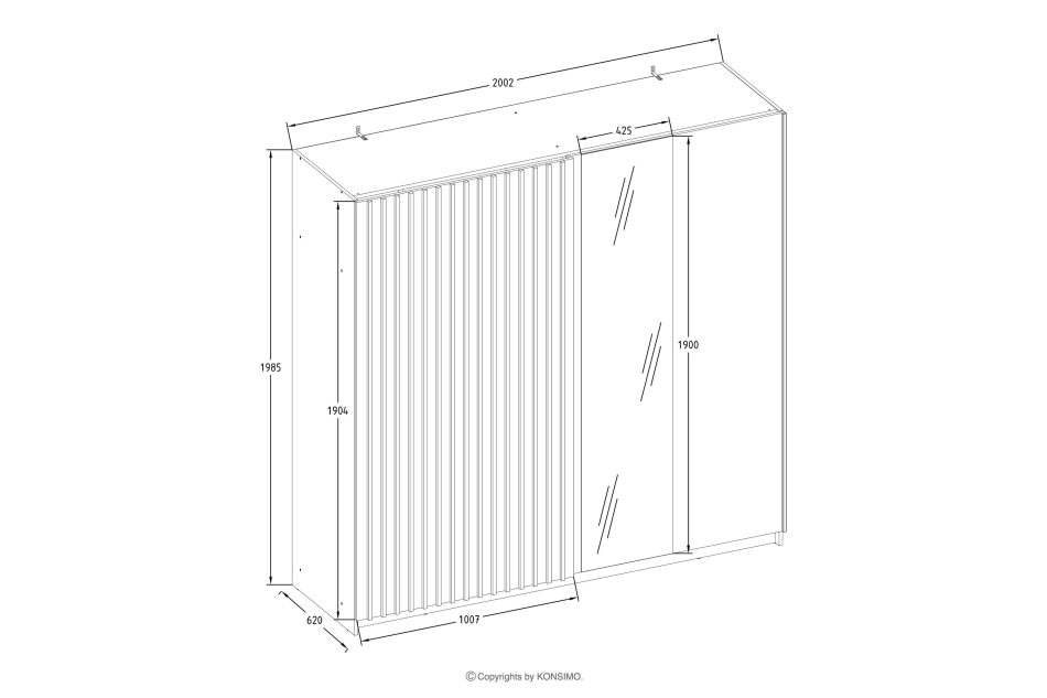 CASTARI Großer Schiebetürenschrank mit Spiegel und Lamellen schwarz/Eiche-Artisan schwarz/Eiche-Artisan - Foto 5