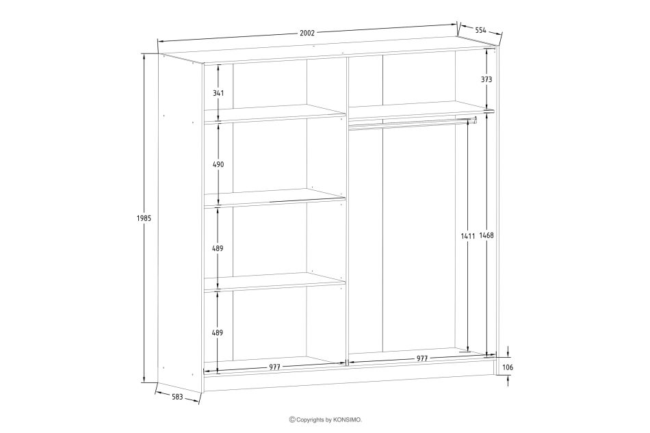 CASTARI Großer Schiebetürenschrank mit Spiegel und Lamellen schwarz/Eiche-Artisan schwarz/Eiche-Artisan - Foto 6