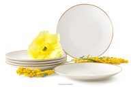 Dessertteller Hartporzellan Ecru/Gold 6 tlg.