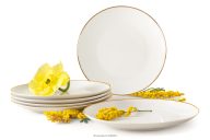 Speiseteller Hartporzellan ecru/gold 6 tlg.