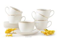Kaffeetasse mit Unterseller Hartporzellan ecru/gold 6 tlg.
