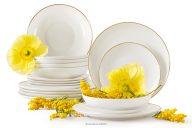 Tafelservice Hartporzellan gebrochenes Ecru/Gold 6 Personen (18 tlg.)