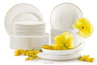 Tafelservice Hartporzellan gebrochenes Ecru/Gold 12 Personen (36 tlg.)