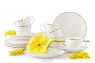 Kaffeeservice Hartporzellan gebrochenes Ecru/Gold 6 Personen (18 tlg.)