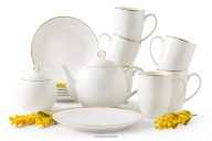 Teeservice Hartporzellan naturEcru/Gold 6 Personen (14 tlg.)