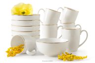 Frühstücksgeschirr aus Hartporzellan Ecru/Gold 6 Personen (12 tlg.)