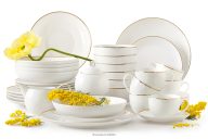 Kaffee- und Teeservice aus Hartporzellan naturEcru/Gold 6 Personen (38 tlg.)