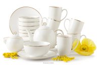 Frühstücksgeschirr aus Hartporzellan Ecru/Gold 6 Personen (20 tlg.)