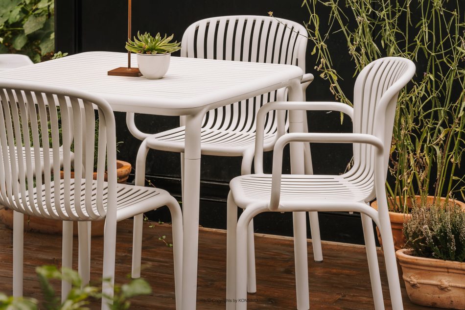 FICCARI Set aus Stühlen und Esstisch für die Terrasse aus Polypropylen mit Glasfaser weiß 4 Personen weiß - Foto 11