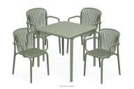 Set aus Stühlen und Esstisch für die Terrasse aus Polypropylen mit Glasfaser olivgrün 4 Personen.