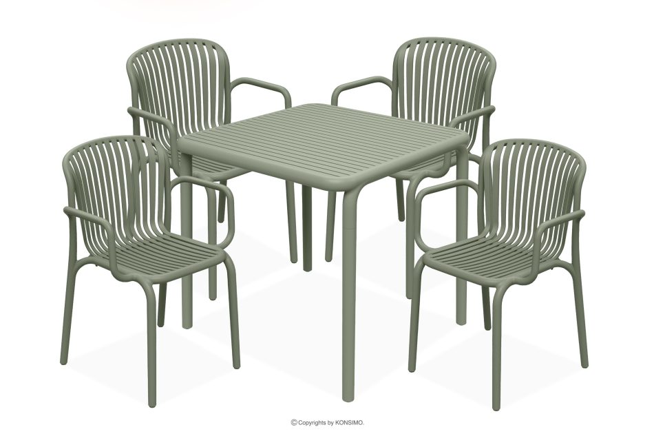 FICCARI Set aus Stühlen und Esstisch für die Terrasse aus Polypropylen mit Glasfaser olivgrün 4 Personen. oliv - Foto 0