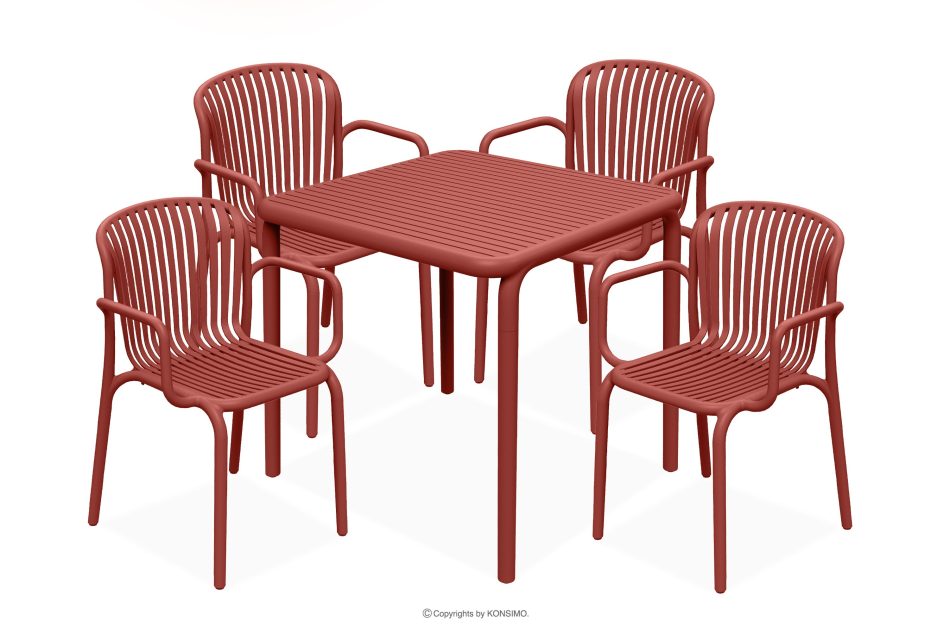 FICCARI Set aus Stühlen und Tisch für die Terrasse aus Polypropylen mit Glasfaser rot 4 Personen rot - Foto 0