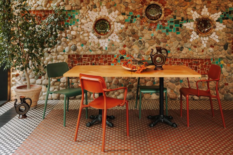 GALIO Gartenmöbel-Set Stühle und Tisch aus ökologischem Kunststoff 4 Personen orange orange - Foto 1