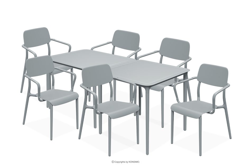 GALIO Gartenmöbel-Set Stühle und Tisch aus ökologischem Kunststoff 6 Personen grau grau - Foto 0