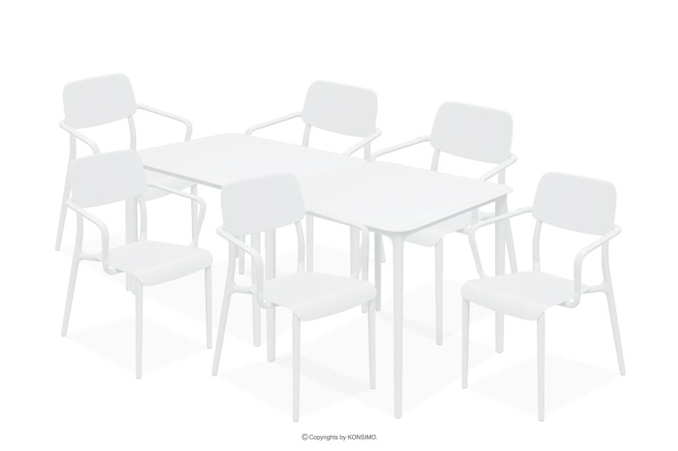 GALIO Gartenmöbel-Set Stühle und Tisch aus ökologischem Kunststoff 6 Personen weiß weiß - Foto 0