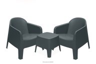 Gartenmöbel-Set Sessel und Esstisch modern für 2 Personen Polypropylen anthrazit