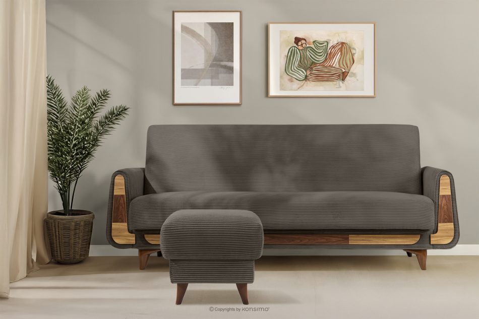 GUSTAVO II Fußhocker für das Wohnzimmer mit Stauraum Kordstoff graubeige graubeige - Foto 1