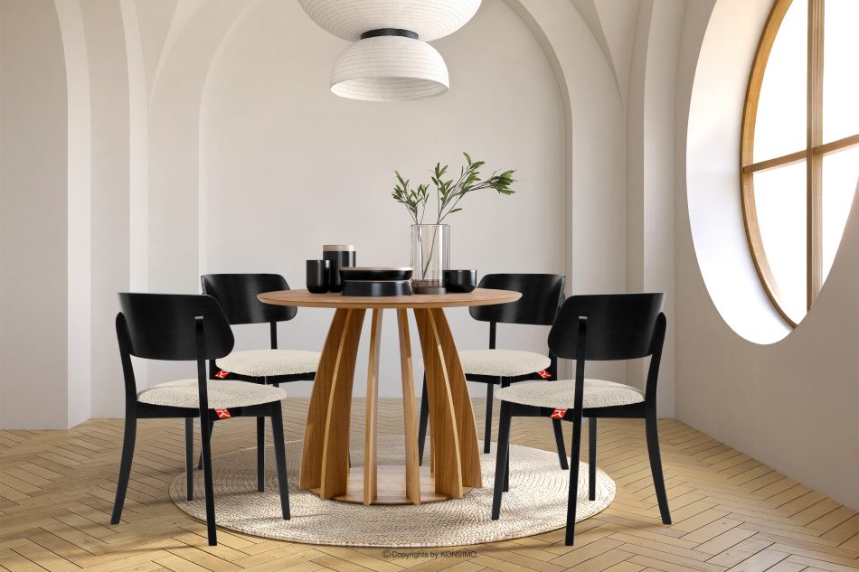 VINIS Moderner Holzstuhl aus Bouclestoff hellbeige/schwarz hellbeige/schwarz - Foto 9