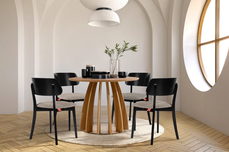 VINIS Moderner Holzstuhl mit Bouclestoff dunkelbeige/schwarz dunkelbeige/schwarz - Foto 9
