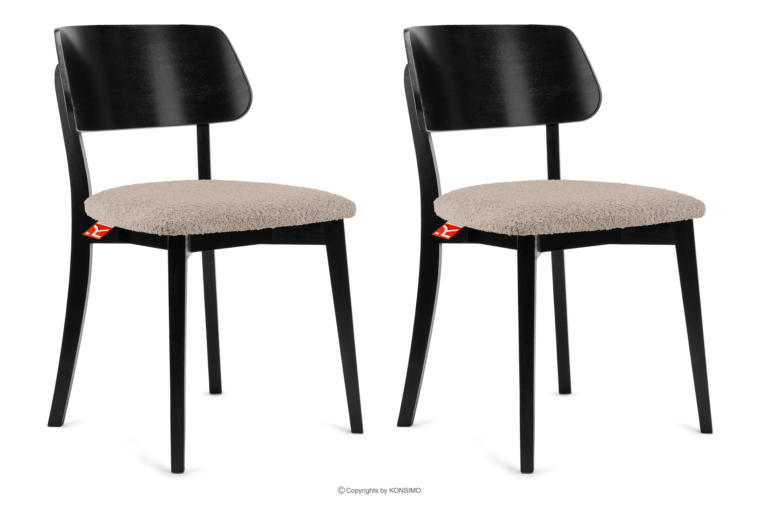 Moderner Holzstuhl mit Bouclestoff dunkelbeige/schwarz 2 tlg.