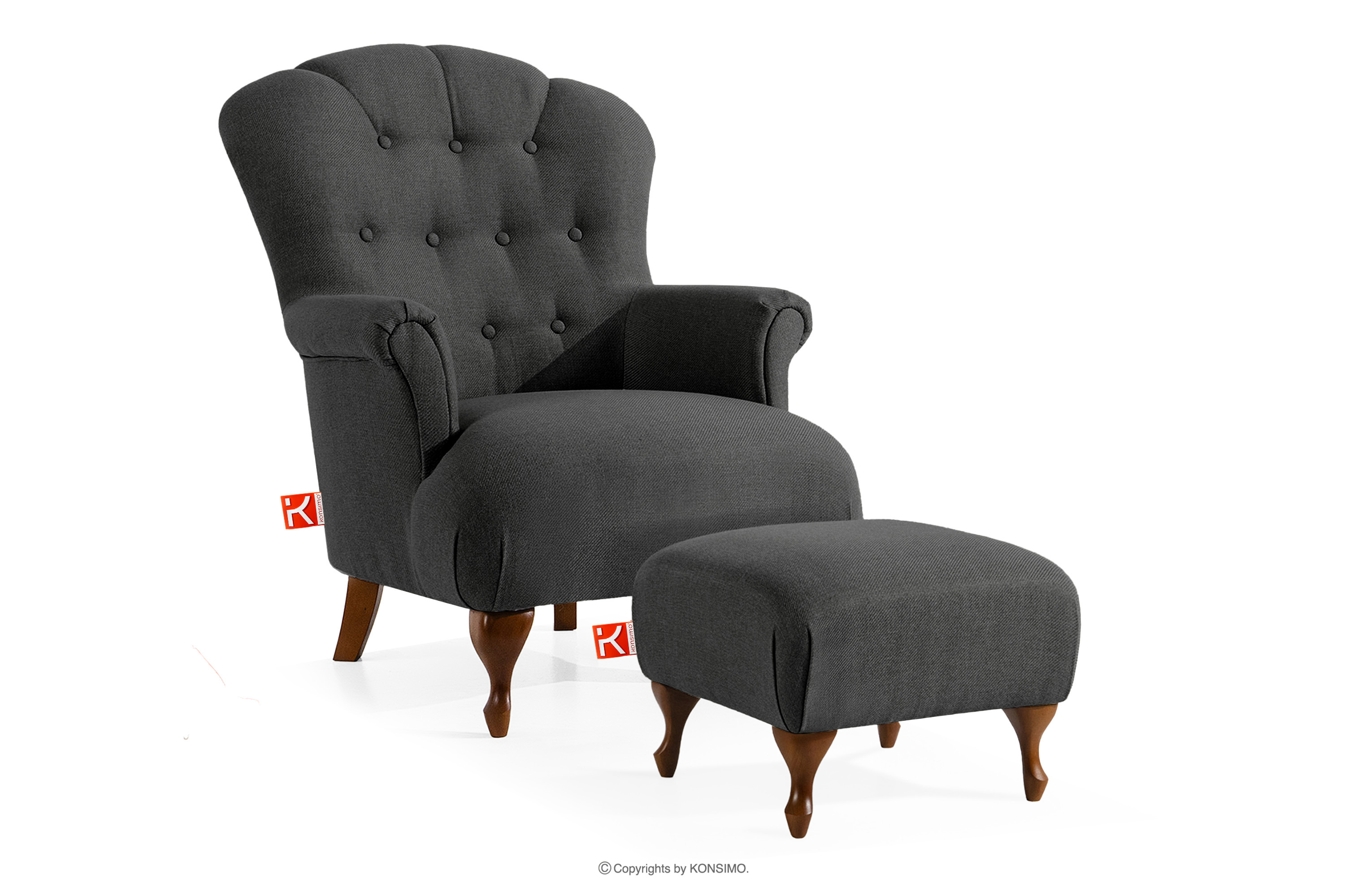 Sessel und Pouffe Classic anthrazit Webstoff
