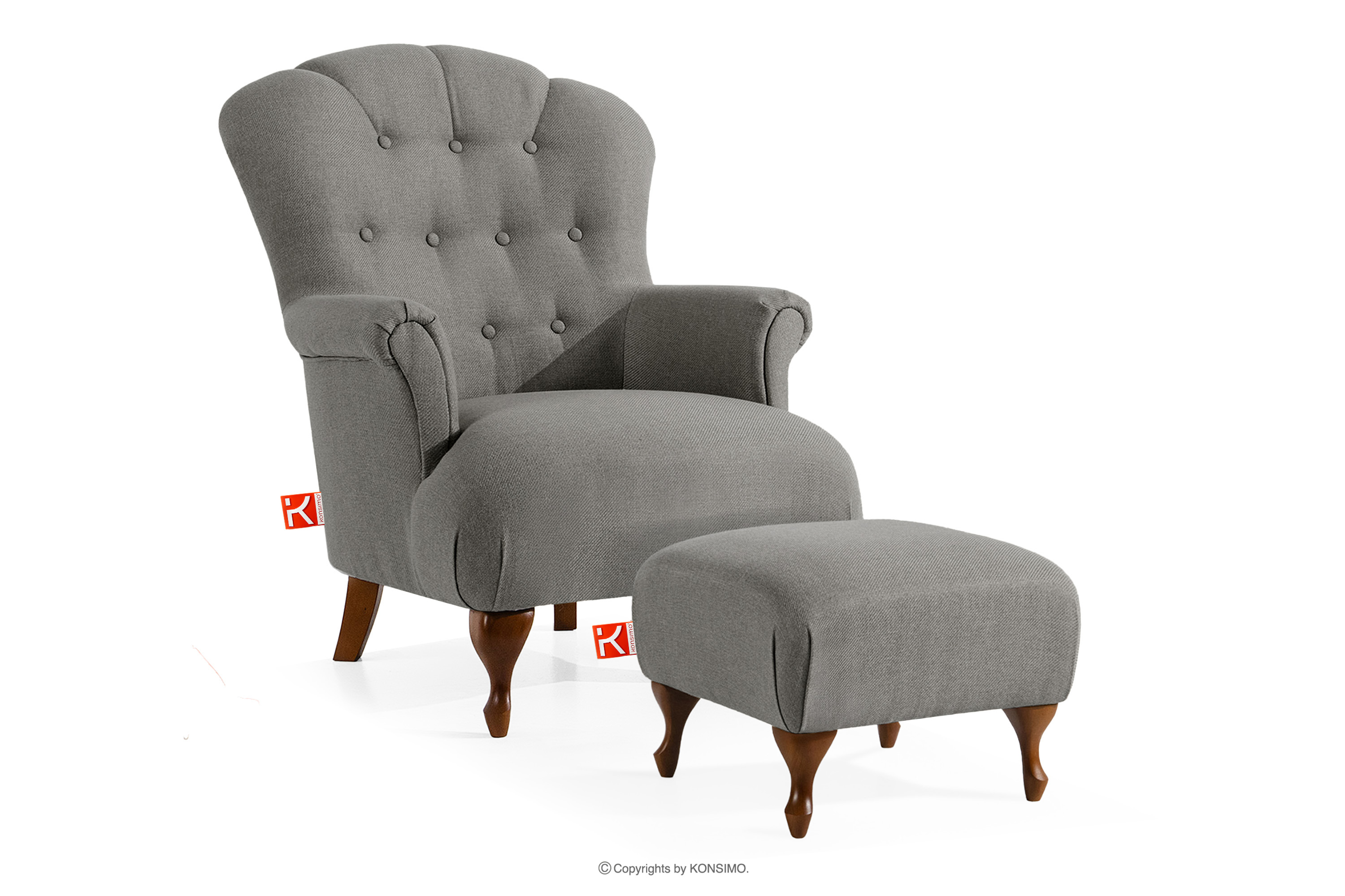Sessel und Pouffe Classic aschgrau Webstoff