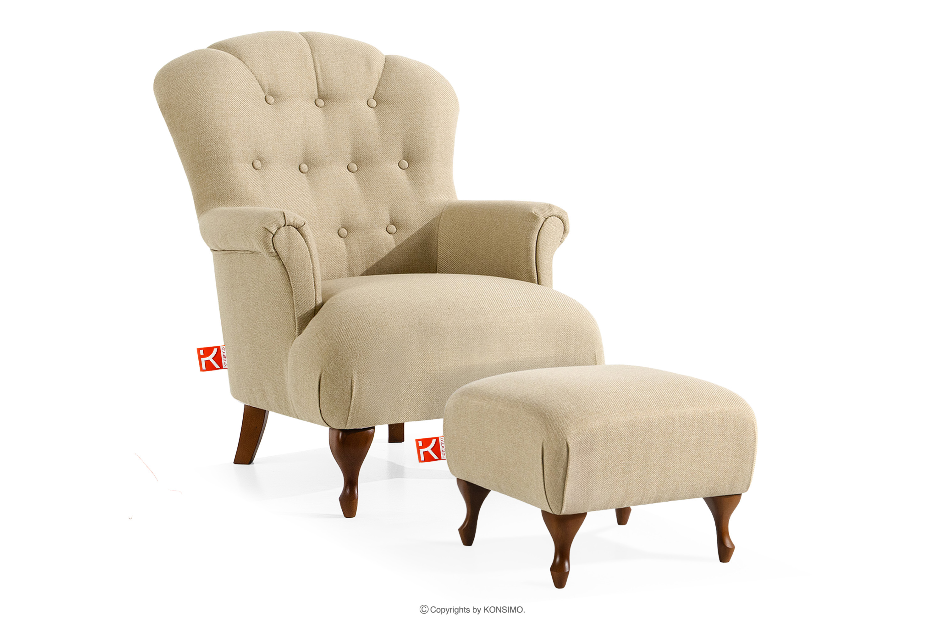 Sessel und Pouffe Classic beige Webstoff
