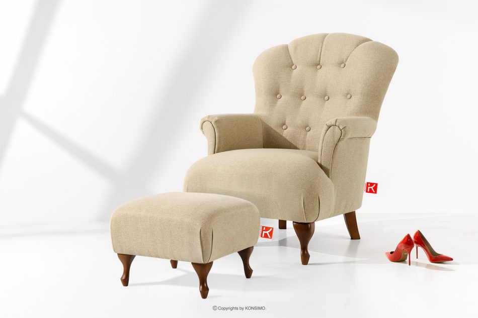 TOMIS Sessel und Pouffe Classic beige Webstoff beige - Foto 1