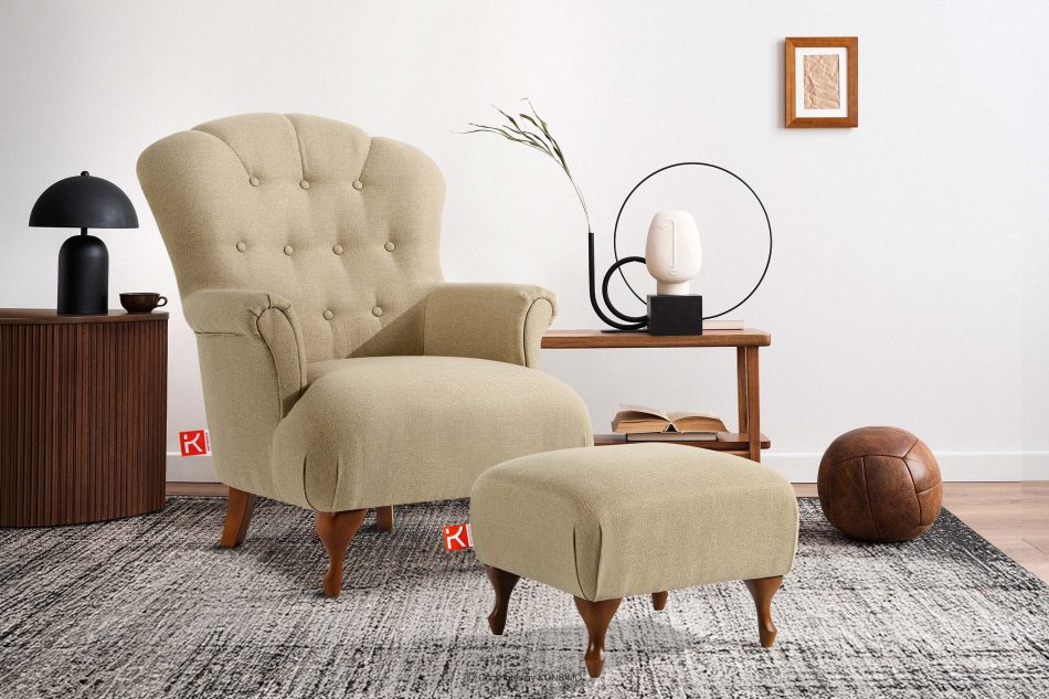 TOMIS Sessel und Pouffe Classic beige Webstoff beige - Foto 12