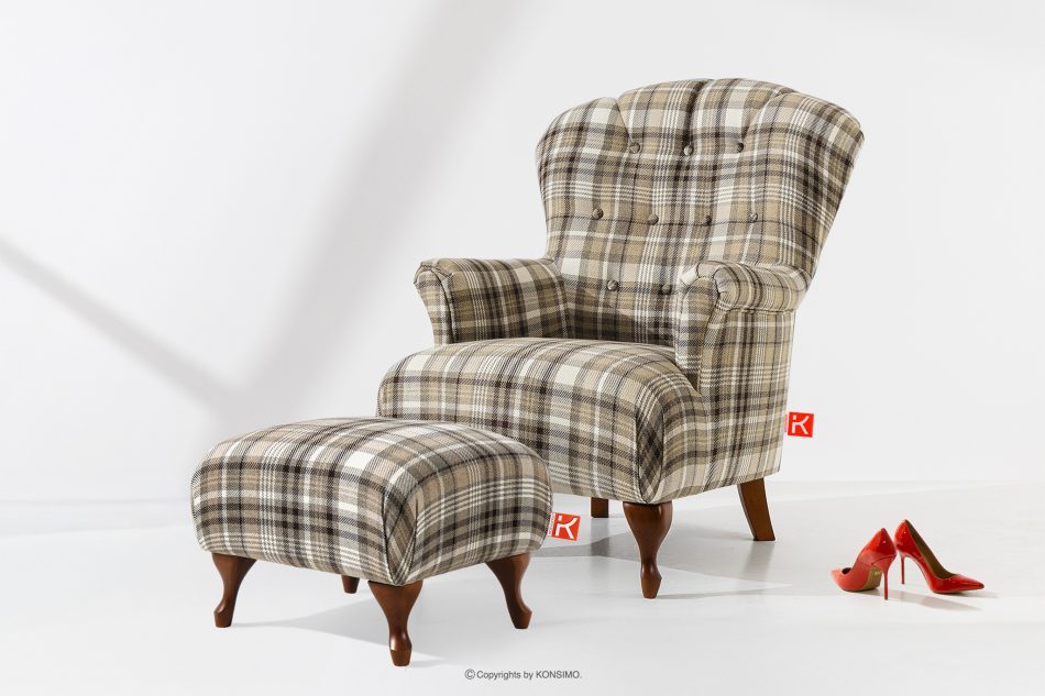 TOMIS Sessel- und Pouffe-Set braun/beige Webstoff braun/beige - Foto 1