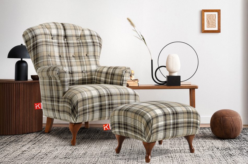 TOMIS Sessel- und Pouffe-Set braun/beige Webstoff braun/beige - Foto 13