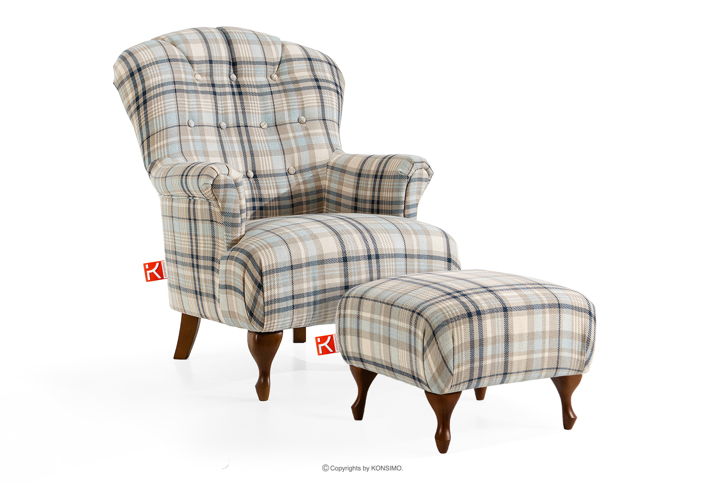 Sessel- und Sofagarnitur beige/blau Webstoff