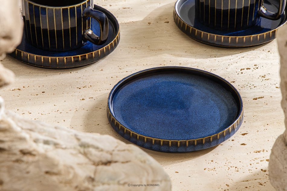 AD STRIPES Kaffeetasse Untertasse Porzellan reaktiv blau marineblau - Foto 1