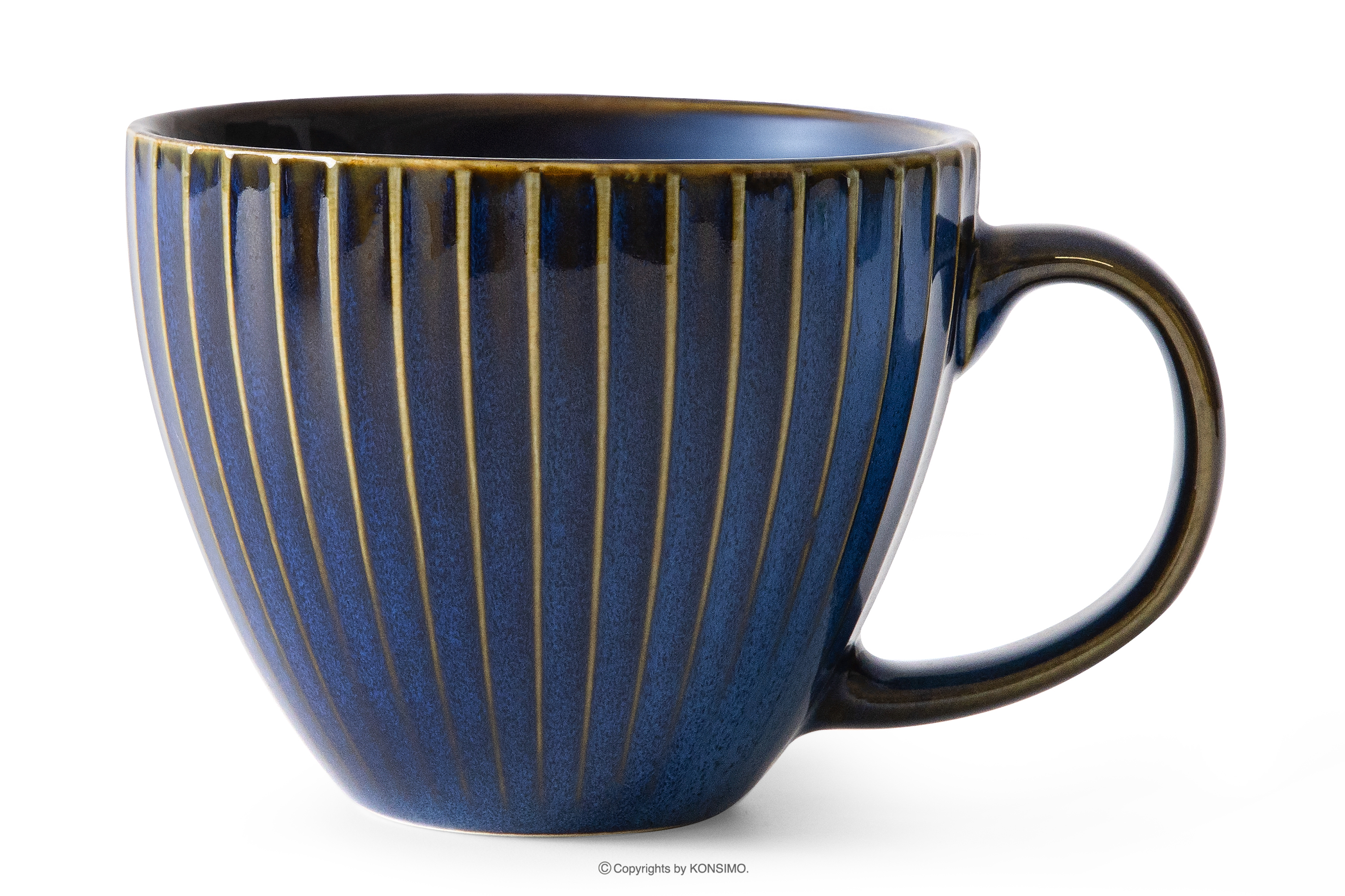 Große Kaffeetasse aus reaktivem Porzellan dunkelblau