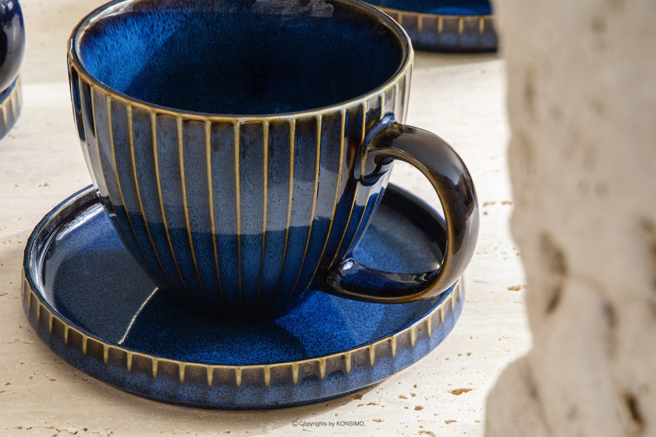 AD STRIPES Große Kaffeetasse aus reaktivem Porzellan dunkelblau marineblau - Foto 6