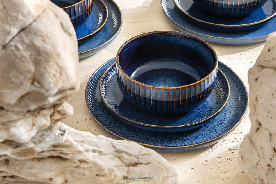 AD STRIPES Schale 6 tlg. aus reaktivem Porzellan dunkelblau marineblau - Foto 8