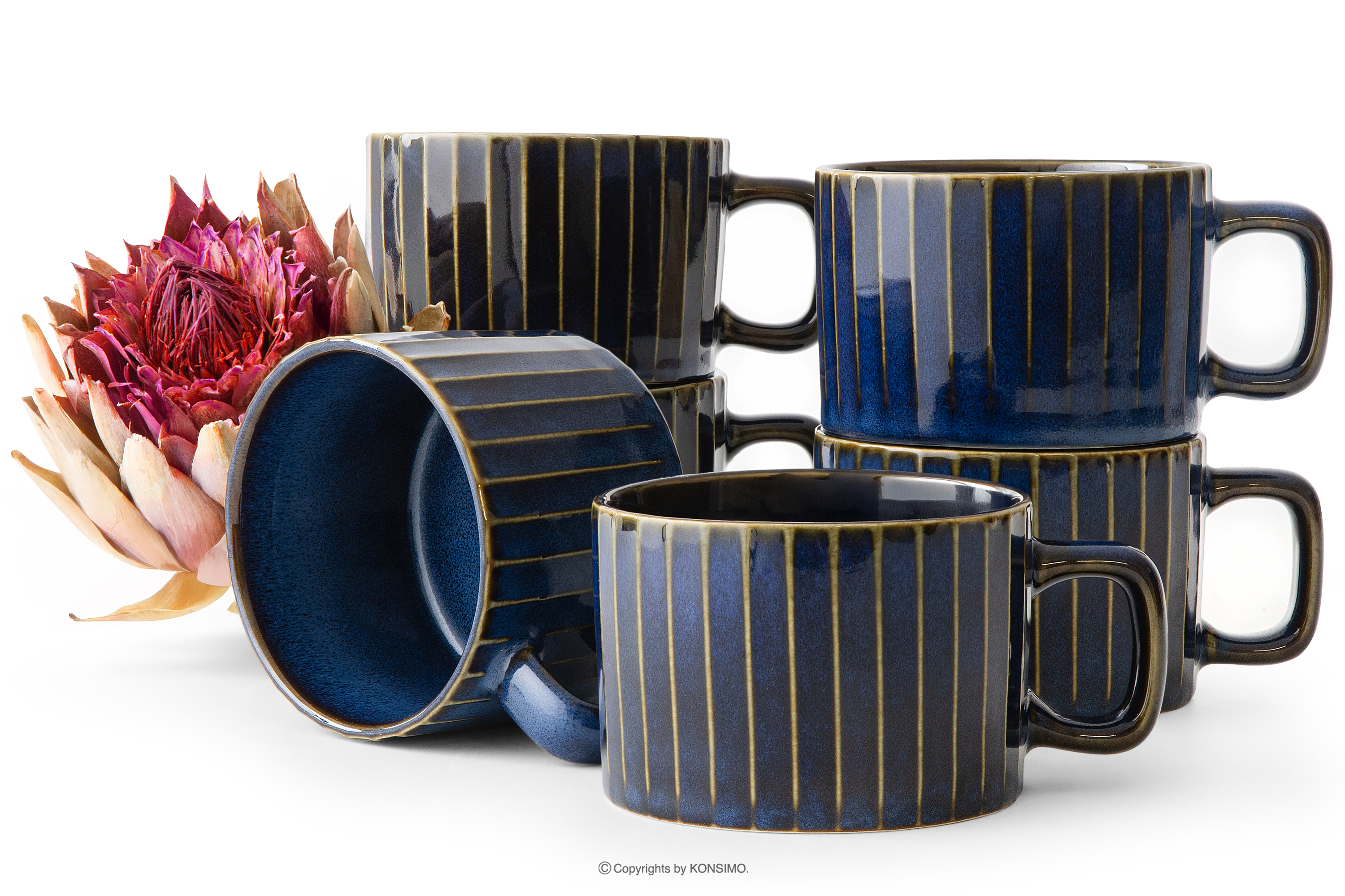 Kaffeetasse 6 tlg. aus reaktivem Porzellan dunkelblau