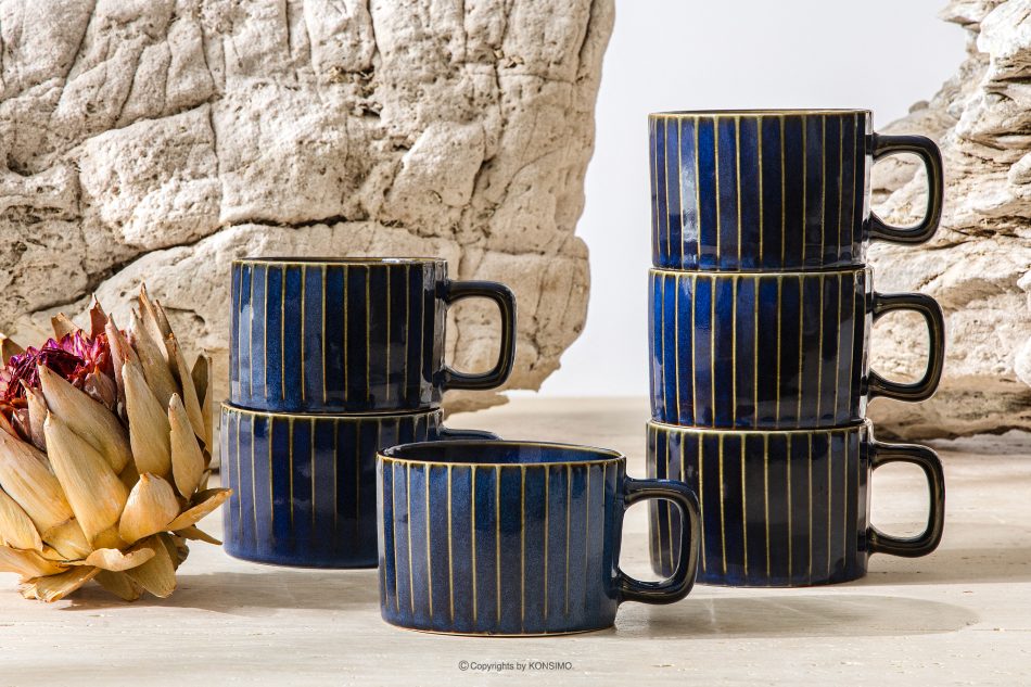 AD STRIPES Kaffeetasse 6 tlg. aus reaktivem Porzellan dunkelblau marineblau - Foto 1