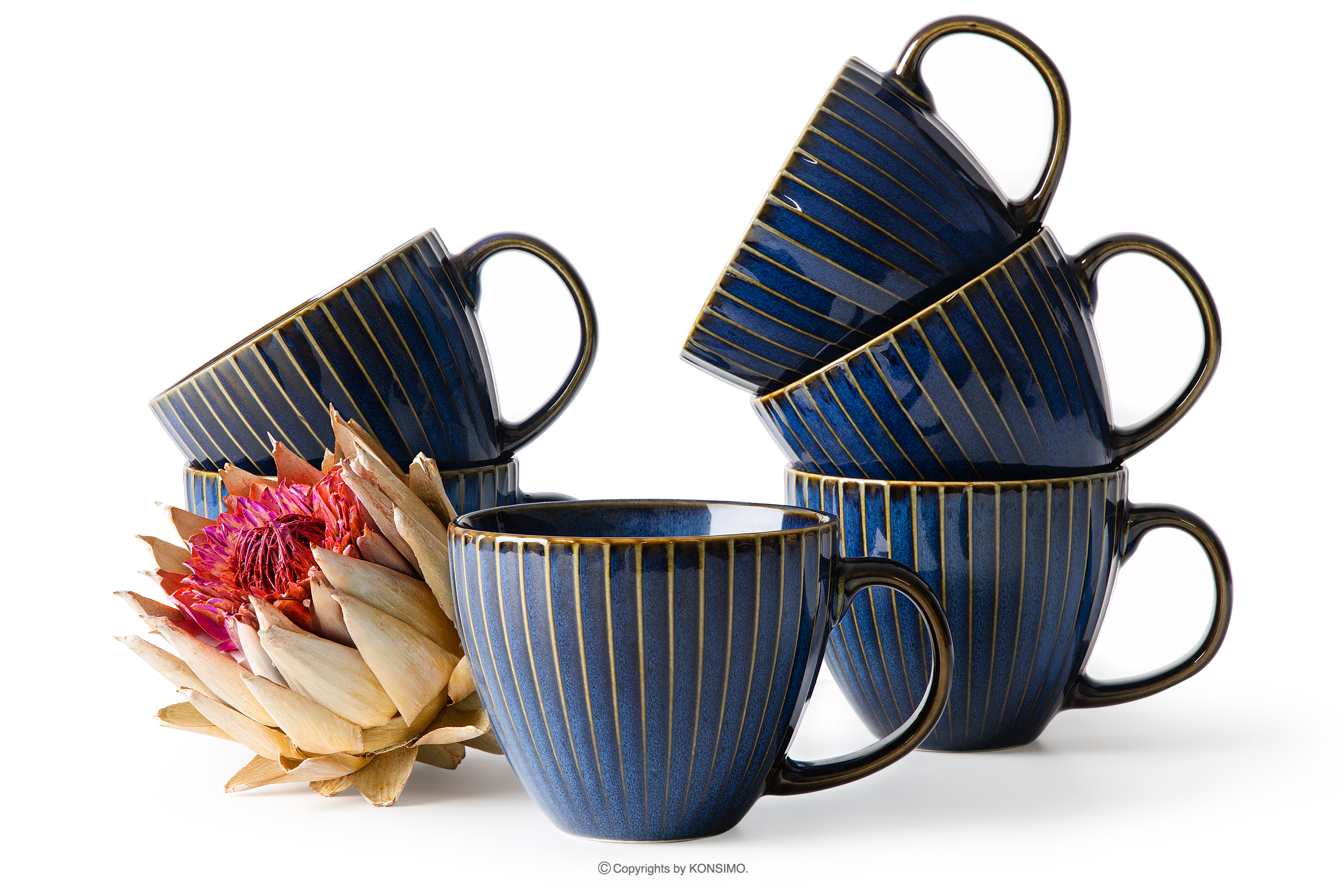 Große Kaffeetasse 6 tlg. aus Porzellan reaktiv dunkelblau