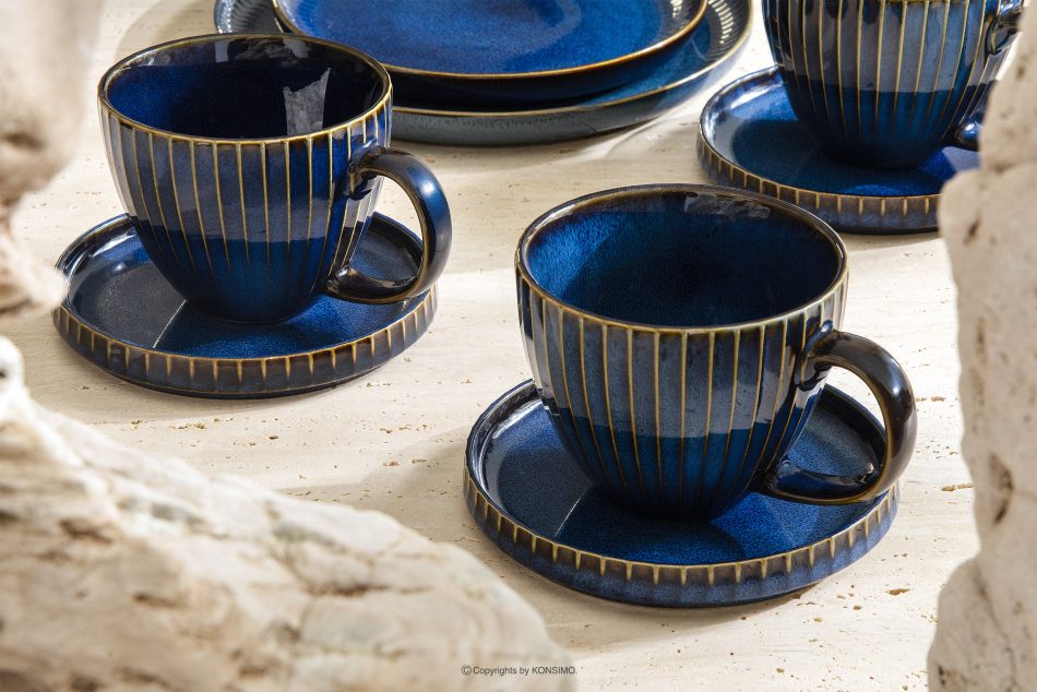 AD STRIPES Große Kaffeetasse 6 tlg. aus Porzellan reaktiv dunkelblau marineblau - Foto 6