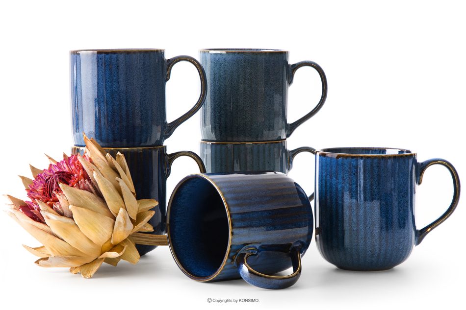 AD STRIPES Becher 6 tlg. reaktives Porzellan dunkelblau marineblau - Foto 0