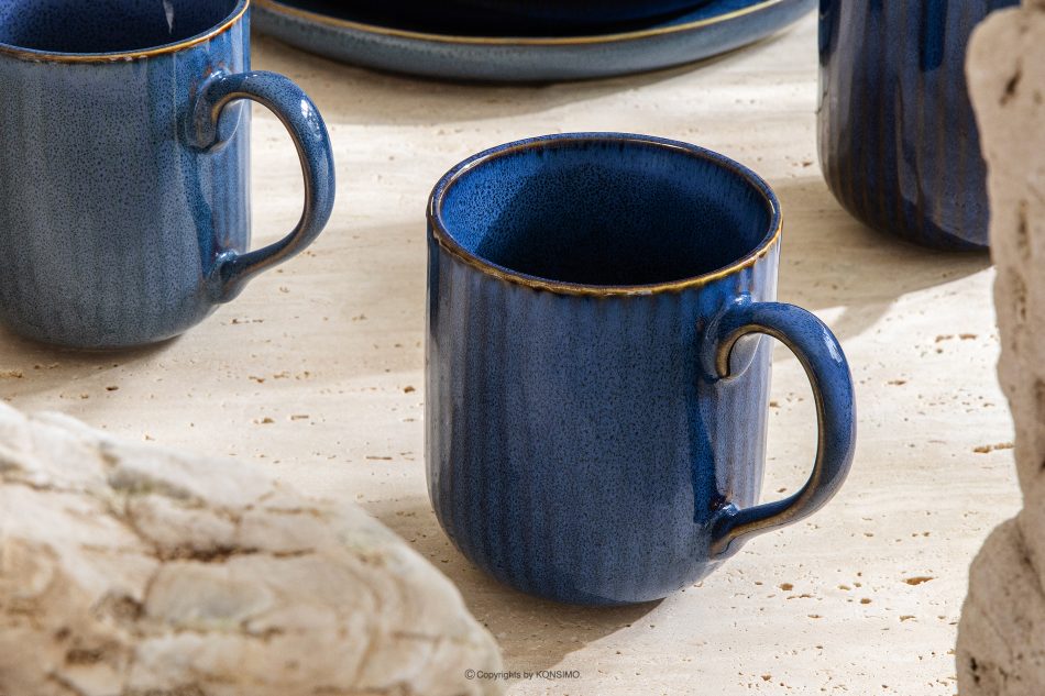 AD STRIPES Becher 6 tlg. reaktives Porzellan dunkelblau marineblau - Foto 6