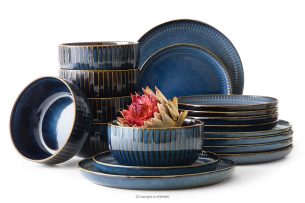 AD STRIPES, https://konsimo.de/kollektion/ad-stripes/ Tafelservice 6 Personen (18 tlg.) aus reaktivem Porzellan dunkelblau marineblau - Foto