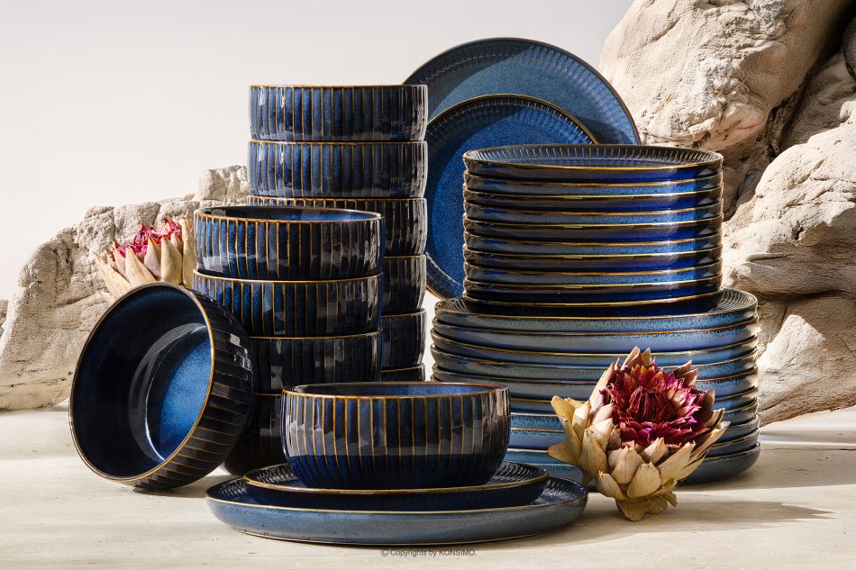AD STRIPES Tafelservice 12 Personen (36 tlg.) aus reaktivem Porzellan dunkelblau marineblau - Foto 1