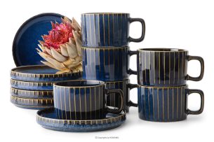 AD STRIPES, https://konsimo.de/kollektion/ad-stripes/ Kaffeeset 6 Personen (12 tlg.) aus reaktivem Porzellan dunkelblau marineblau - Foto