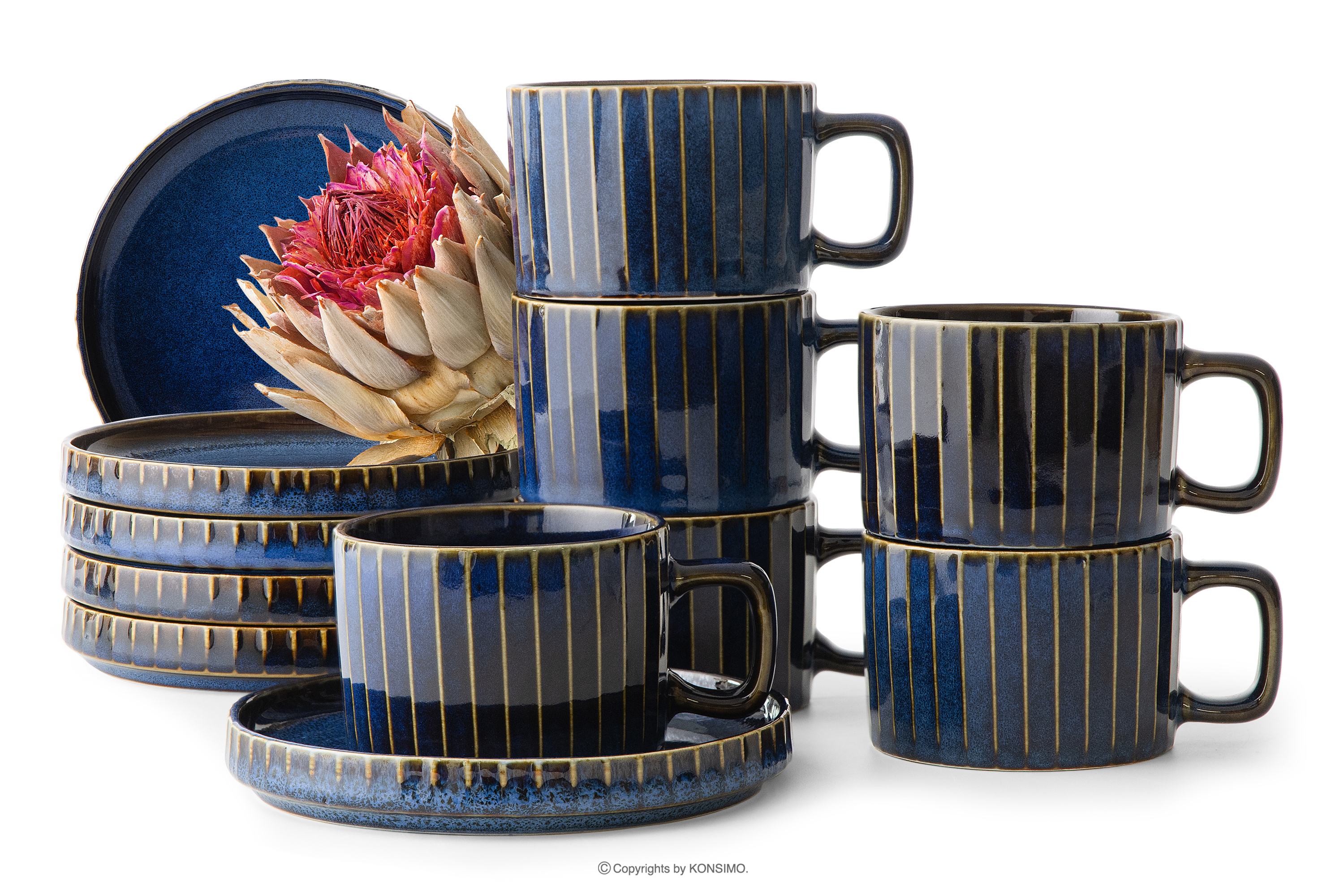 Kaffeeset 6 Personen (12 tlg.) aus reaktivem Porzellan dunkelblau
